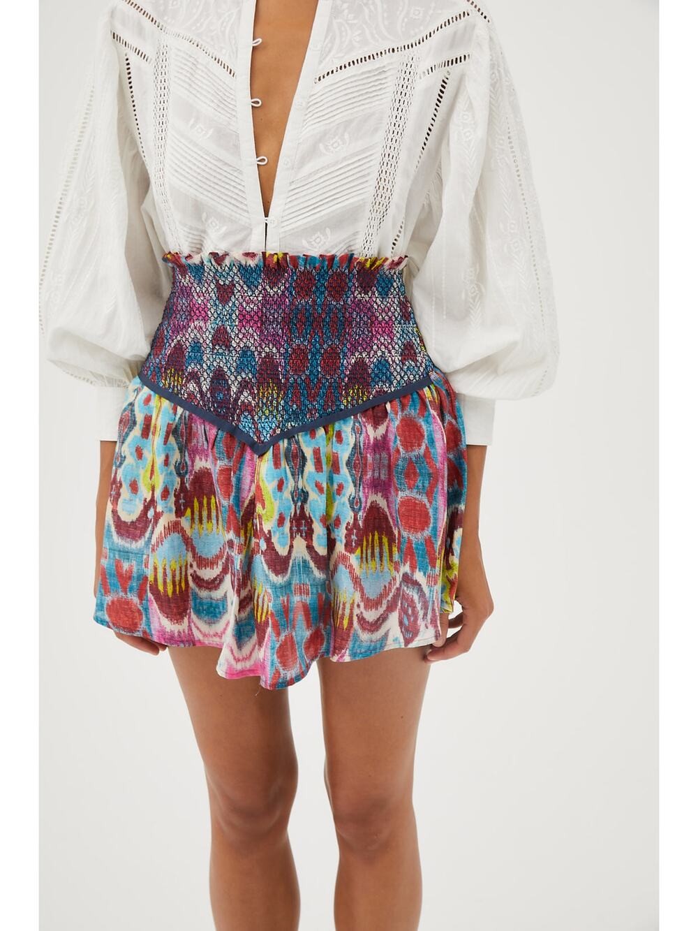 Maria Cher Olite Zuria Mini Skirt Mix 3 Embroidered Pull On Abstract Print Sz L